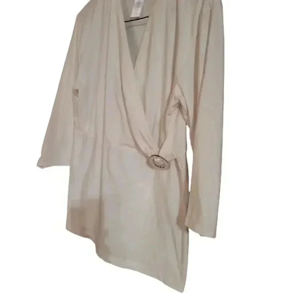 Womans Jones & Co white top in cotton  spandex 3/4 sleeves Large - Picture 5 of 9